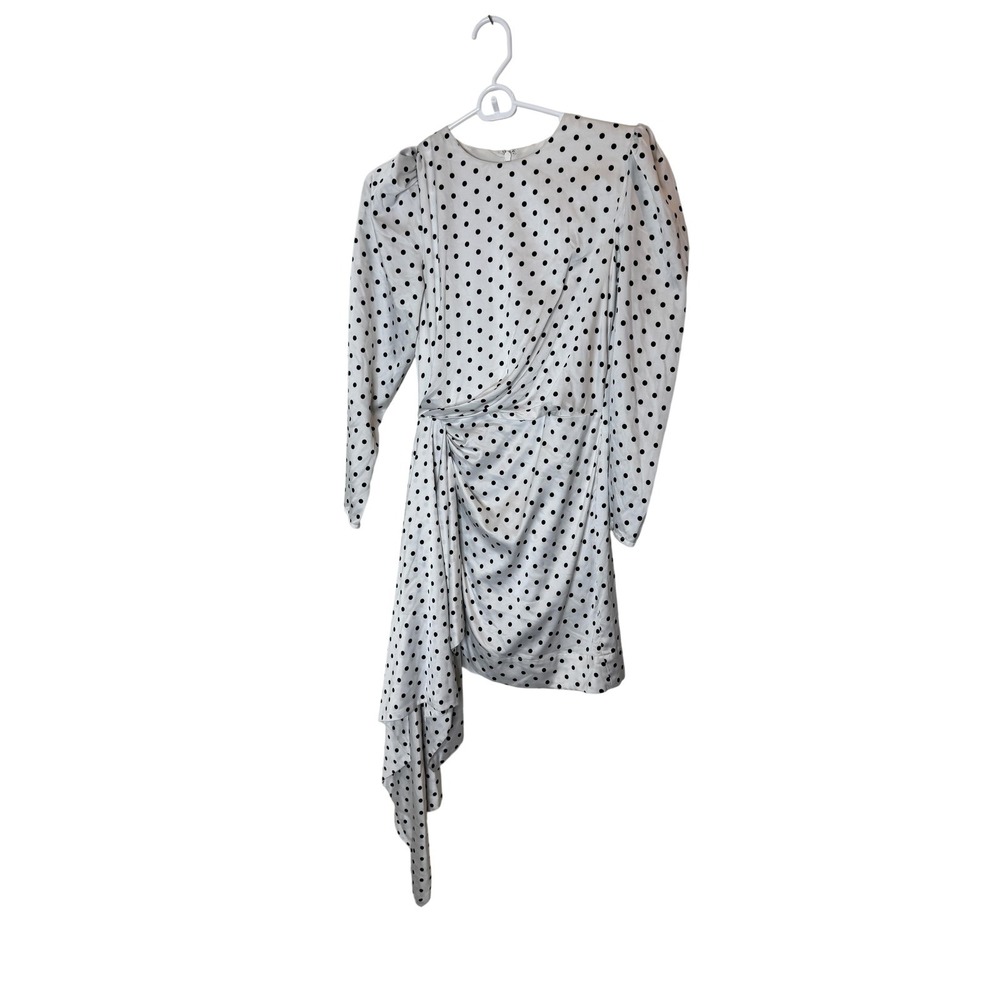 Keepsake Dress Womens XS White Polka Dot Satin Asymmetrical Ruched Party‎ Mini